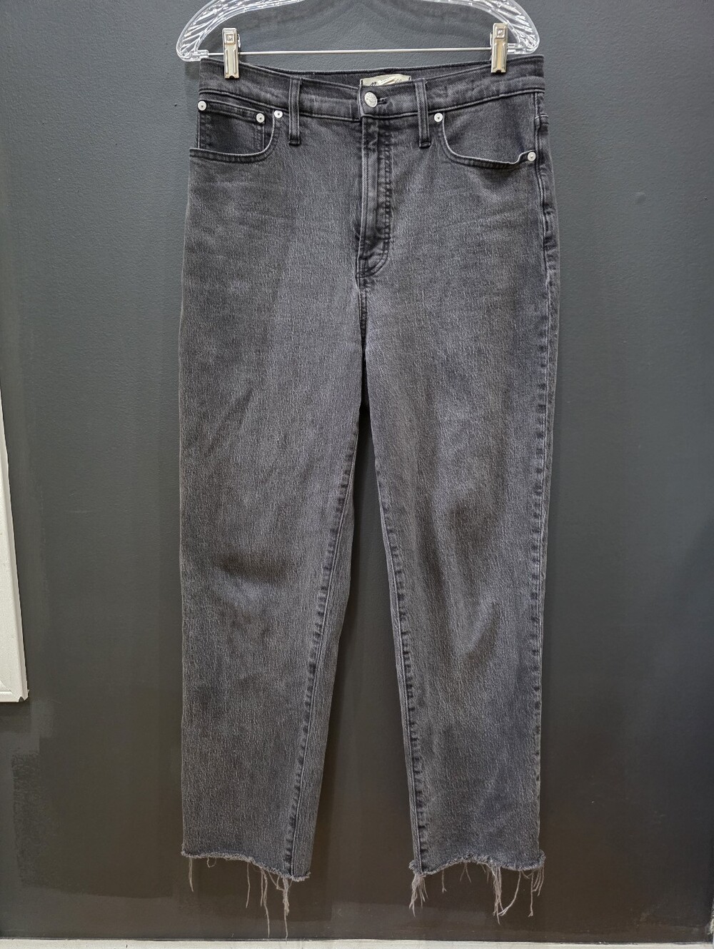 Madewell Perfect Vintage Straight Leg Jeans Charcoal Grey Frayed Hem Size 29